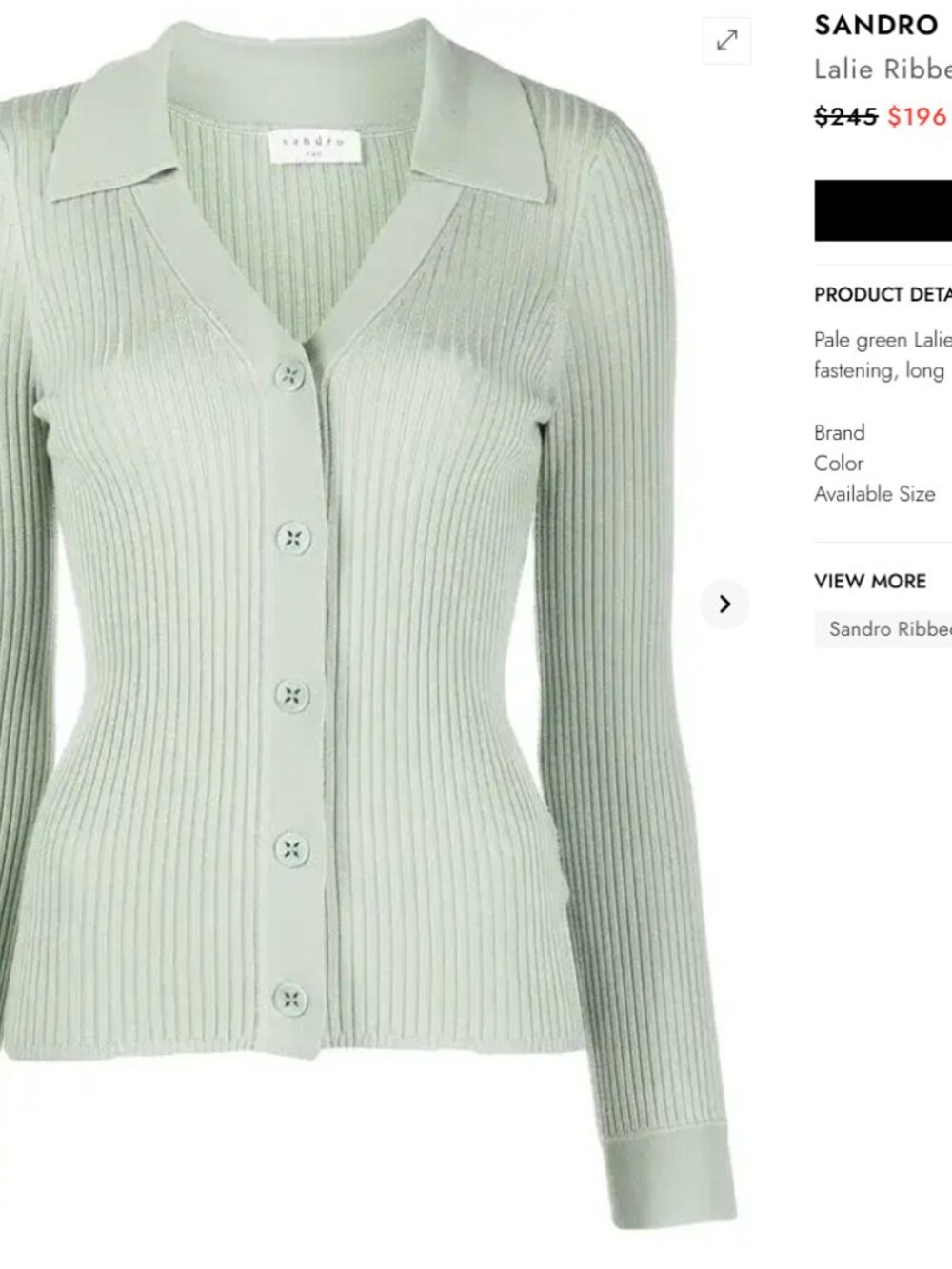 (NWOT) Sandro Lalie Ribbed Cardigan Pale Green Size 1 (S)